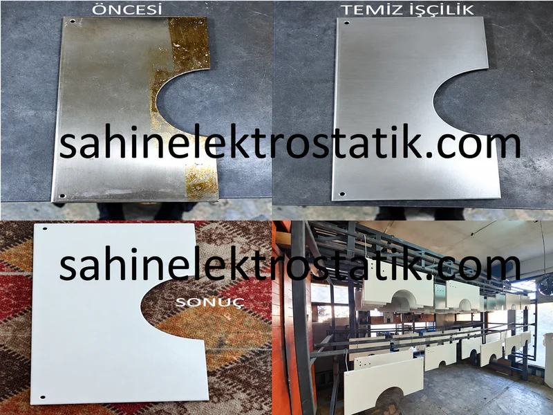 Metal panelin öncesi ve sonrası: kirli yüzeyden toz boyalı yüzeye