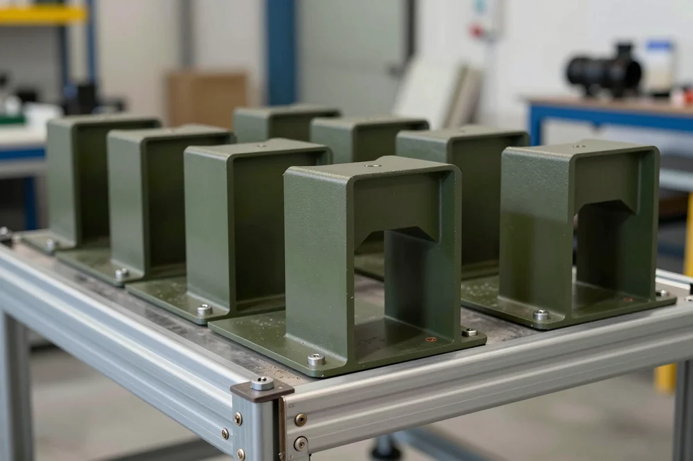 Mat haki yeşil toz boyalı savunma sanayii metal parçaları
